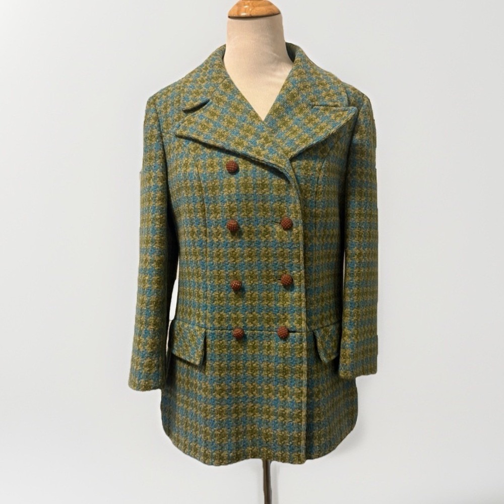 Vintage‎ 70's ILGWU Union Made Women Wool Tweed Coat Jacket Made In USA Teal